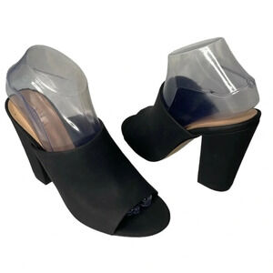 CALL IT SPRING Black Vegan Leather Open Toe Slides Chunky Heel Almond Toe Size 8